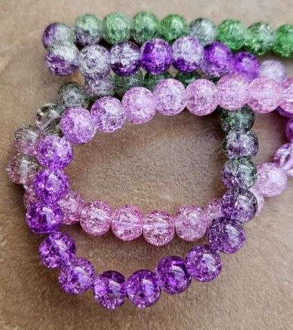 1 Strand  x 6mm   Purple / Green / Multi Color/ Spray Painted / Crackle Round Glass  Beads +/- 68pcs
