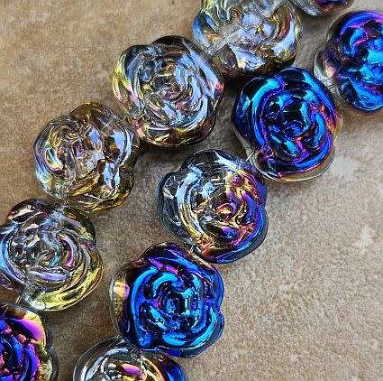 *Clearance Sale*10pc  (12.5mm) Smoky / Dark Blue / Rose / Electroplate Glass Beads