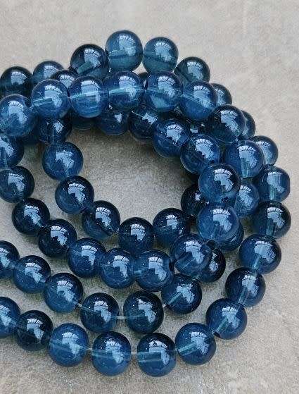 20Pc x 8mm  Dark Cyan / Painted / Round  Glass  Beads
