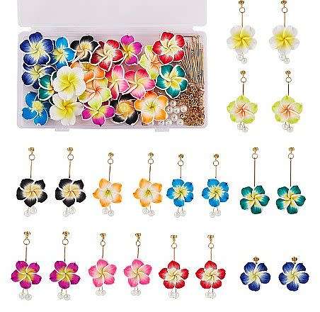 ***DIY*** 10 Pairs  Flower Polymer Clay Pendants / Stainless Steel Findings / Earring Making Kit