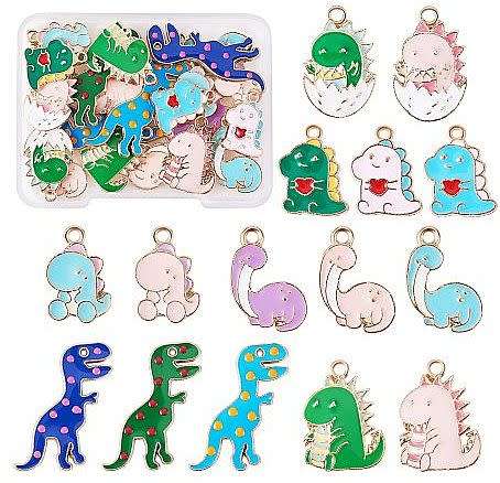 30pc Assorted / Dinosaur / Enamel  Gold Tone Charms