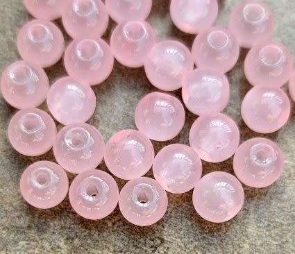 30Pc x 6mm  Pink / Painted / Round  Glass  Beads