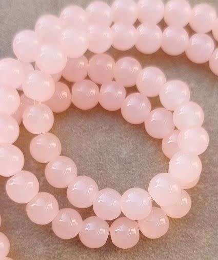 30Pc x 6mm Light Peach / Painted / Round  Glass  Beads