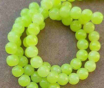 30Pc x 6mm Bright Yellow / Painted / Round  Glass  Beads