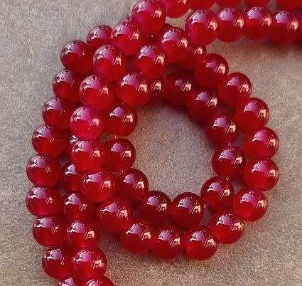 30Pc x 6mm  Red / Painted / Round  Glass  Beads