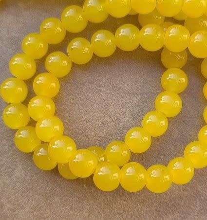 30Pc x 6mm Yellow / Painted / Round  Glass  Beads