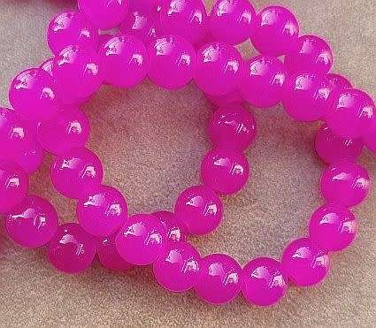 *Clearance Sale*30Pc x 6mm Bright Pink / Painted / Round  Glass  Beads