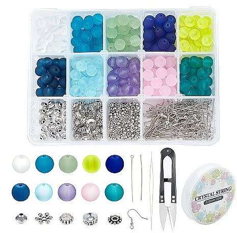 8mm Frosted Glass Beads / Alloy Findings  / Beading Kit