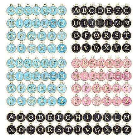 5 Sets / 130pc Alphabet  / Gold Tone / Black / Pink / Blue / Alloy Charms / +/- 14x12mm