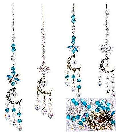 ***DIY***  Sun Catcher /  Crescent Moon / Glass Beads / Glass Pendants / Alloy Pendants Making Kit