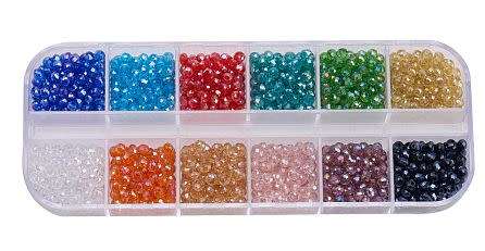 12 Colors / 3x2mm / +/-  1800pc / Faceted Rondelle Glass Beads (+/- 150pcs Per Color)