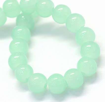 20Pc x 8mm Light Green / Painted / Round  Glass  Beads