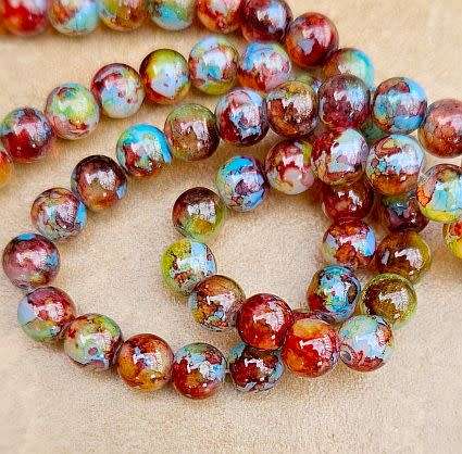 20pc x 8mm  Light Blue / Brown / Multi Color /  Painted / Round Glass Beads