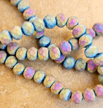 20pc (6x5mm) Multi Color  / Frosted Electroplated / Faceted Rondelle / Glass Beads