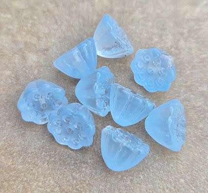 *Clearance Sale*10pc  x (10x6mm) Light Blue / Flower / Painted Glass Beads