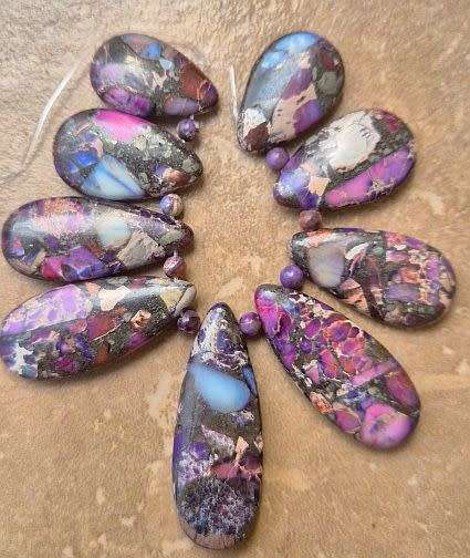 *Clearance Sale*9pcs Synthetic Gold Line Imperial Jasper Beads / Drop / Pink /Purple / Dyed /