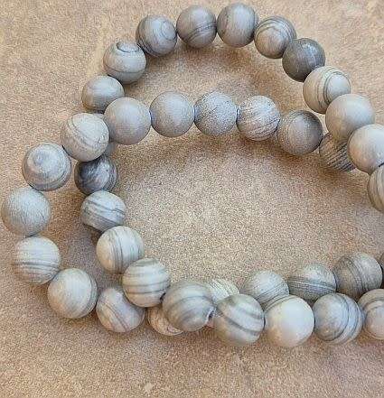 *Clearance Sale*1 Strand ( +/-8mm) Natural / Silver Line Jasper / Round  Beads +/- 48pcs