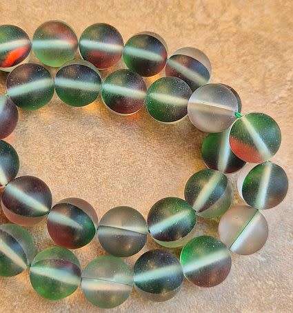 12pcs x 10mm Synthetic Moonstone / Red / Green  /Frosted / Glass Beads
