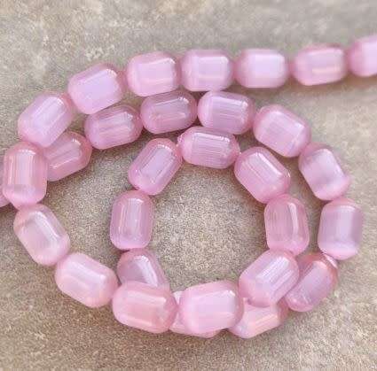 10pc x (+/-7x12mm) Pink / Column / Cat`s Eye Glass Beads