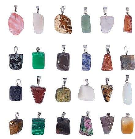 ***DIY***  24pcs Assorted  / Nugget Shape / Gemstone Pendants/ Necklace Jewelry / Kit