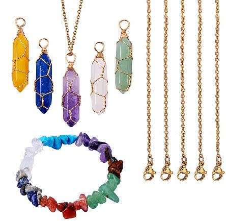 ***DIY***  5pcs Assorted  / Bullet Shape / Wire Wrapped / Gemstone Pendants/ Necklace Jewelry / Kit