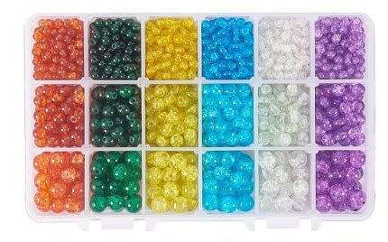 1980 pcs  / 4,6 & 8mm / 6 Colors / Crackle Round  Glass Beads
