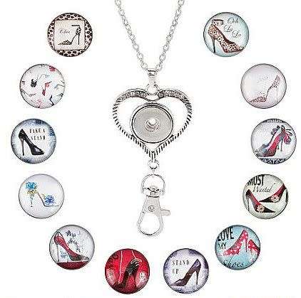 ***DIY*** 12pc / Stiletto / Glass Snap Button / Stainless Steel Chain / Kit