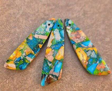 1pc Natural / Imperial Jasper/Sea Sediment Jasper /  Dyed  Pendant +/- 44x12mm