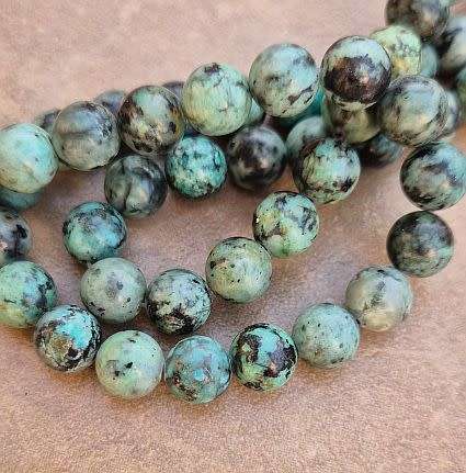 1 Strand  x (8mm) Natural / African / Turquoise/ Jasper Round Beads +/- 44pc