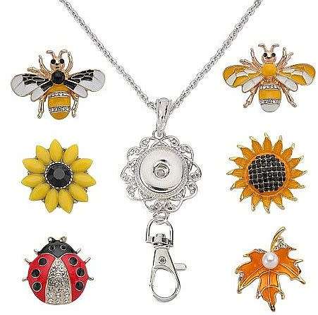 ***DIY*** 6pc / Bee / Flower / Butterfly / Alloy / Rhinestone Snap Button / Stainless Steel Chain
