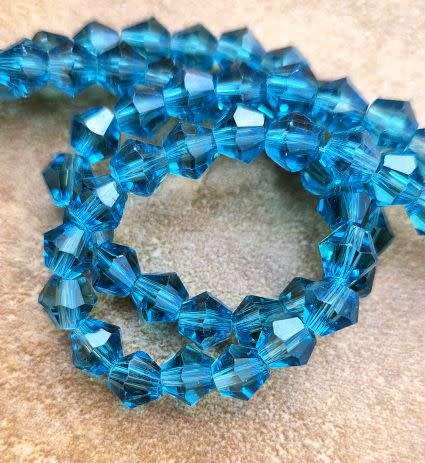 *Clearance Sale** 1 Strand  (6x5mm ) Dark Cyan / Imitation Crystal / Bicone Faceted Beads +/- 46p