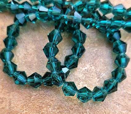 *Clearance Sale** 1 Strand  (6x5mm ) Dark Green / Imitation Crystal / Bicone Faceted Beads +/- 46p