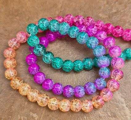 1 Strand  x 6mm Pink /  Green / Multi Color/ Spray Painted / Crackle Round Glass  Beads +/- 68pcs