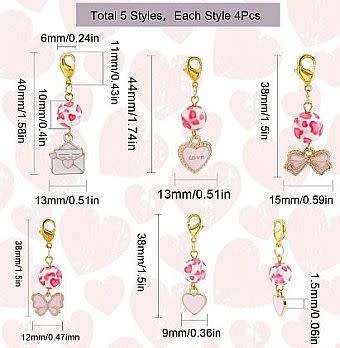 20pc Assorted   / Pink / Enamel / Alloy Gold Tone Charms / Acrylic / Lobster Clasp