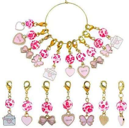 20pc Assorted   / Pink / Enamel / Alloy Gold Tone Charms / Acrylic / Lobster Clasp