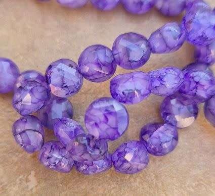 *Clearance Sale*10pc (8mm)  Dark Purple / Flat Round / Marble / Painted Faceted  Glass Beads