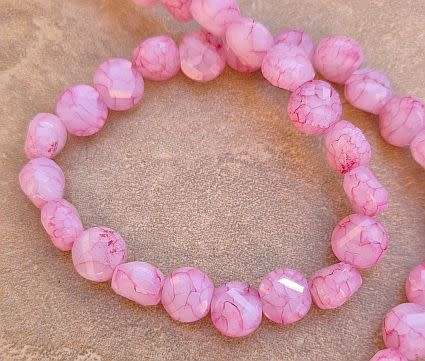 *Clearance Sale*10pc (8mm)  Red / Flat Round / Marble / Painted Faceted  Glass Beads