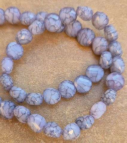 *Clearance Sale*10pc (8mm)  Smoky / Flat Round / Marble / Painted Faceted  Glass Beads
