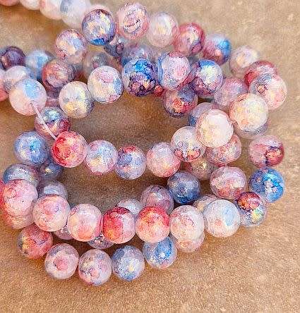 20Pc x 8mm  Blue / Red / Gold Dust  / Multi Color  Painted / Round Crackle Glass  Beads