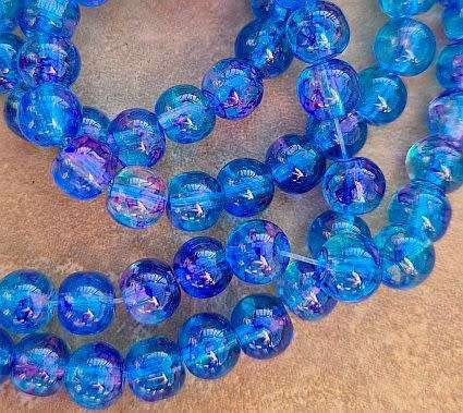 20Pc x 8mm  Blue / Purple  /   Painted / Round  Glass  Beads
