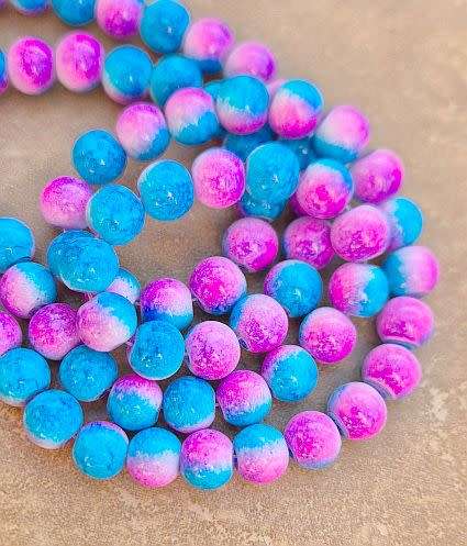 20Pc x 8mm  Blue / Pink / White  Painted / Round  Glass  Beads