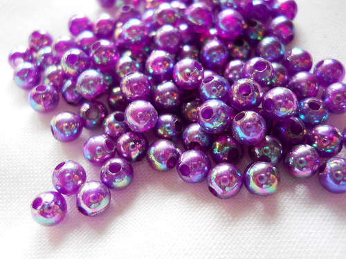120 Round Purple Acrylic Beads with shimmer - 4mm