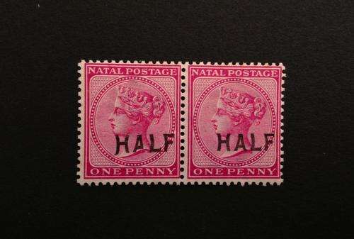 Natal - 1895 - 1d Pair with 'HALF' O/P one stamp with 'VARIETY' - Value R265++