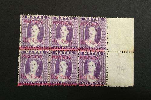 Natal - 1895 - Block of Six with lots of Varieties - Mint - Value R350++