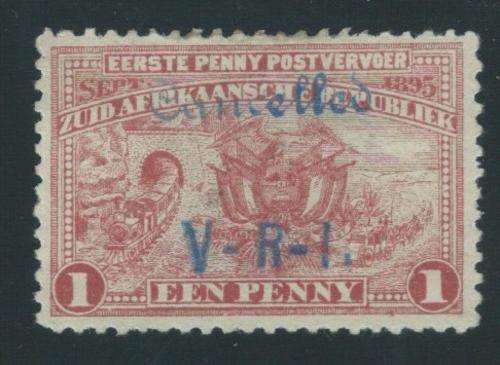Wolmaransstad - 1900 - 1d Red O/P 'Cancelled V-R-I.' in blue - Mint - R3500