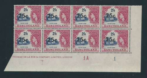 Basutoland - 1961 - 25c on 2/6 - Imprint/Plate Block of 8 - UMM - R1000