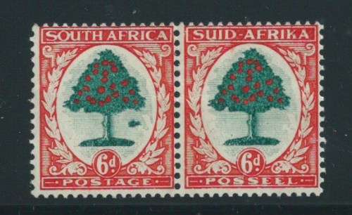 Union of SA - 1937 - 6d Orange tree Pair - 'Mole Hill' Variety - LMM - R5500