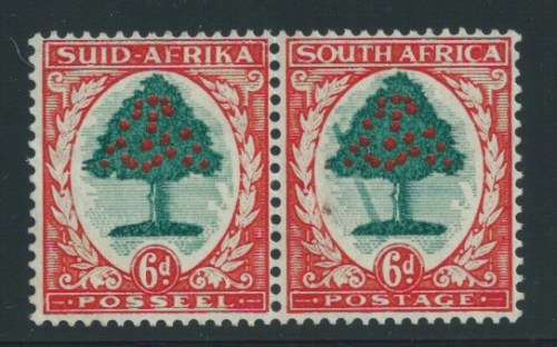 Union of SA - 1937 - 6d Orange Tree Pair - 'Falling Ladder' Variety - LMM - R2500+
