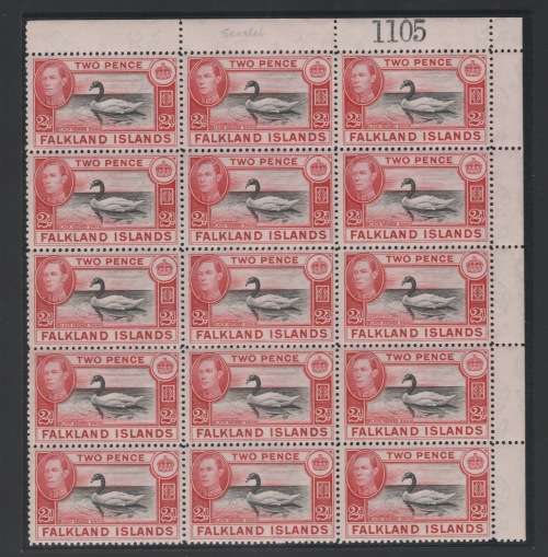 Falkland Is - 1941 - 2d Black & Red Block of 15 - UMM - R1200+