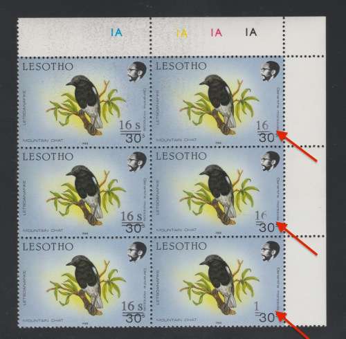 Lesotho - 1991 - 16s on 30s Control Block of 6 - Major Variety 'Missing Surcharge' - Very Rare Item!